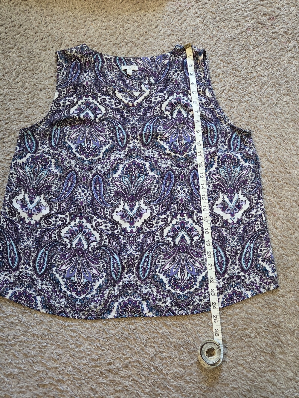 Talbots Sleeveless Paisley Blouse Size Large Blue Purple Top EUC - Picture 5 of 5